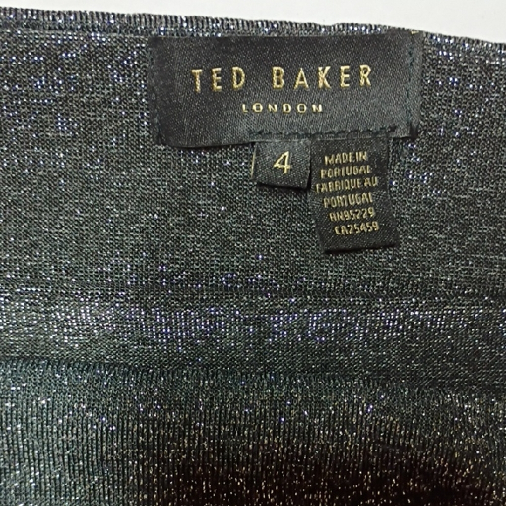 TED BAKER TIPAH GLITTER BARDOT Off the Shoulder Tops Black Metallic Size 4